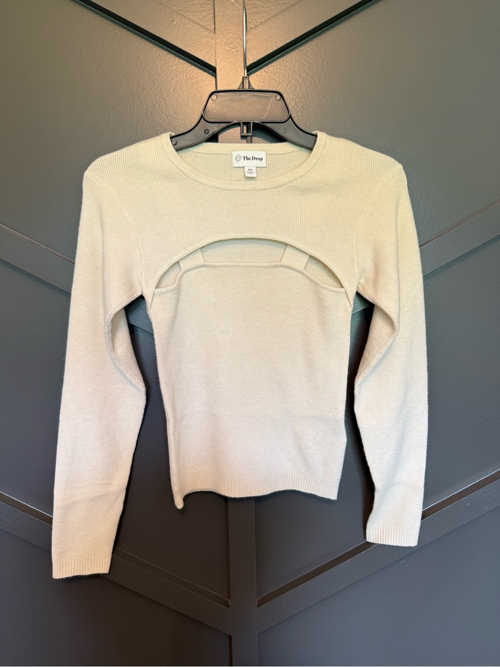 ☀️🌊 The Drop Women's Cream Cutout Knit Long-Sleeve Top NWOT
